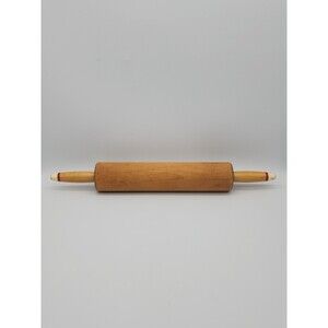 Vintage Wooden Rolling Pin Painted Red & Cream Tips of Wood Handles 18" Long